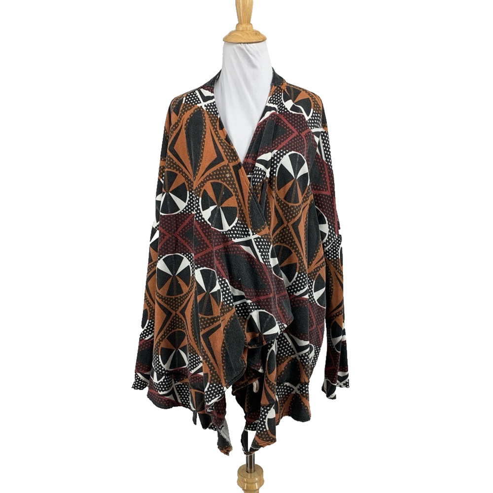 Free People Cardigan Women M Medium Aztec Ikat Tribal Motif Waterfall Kimono